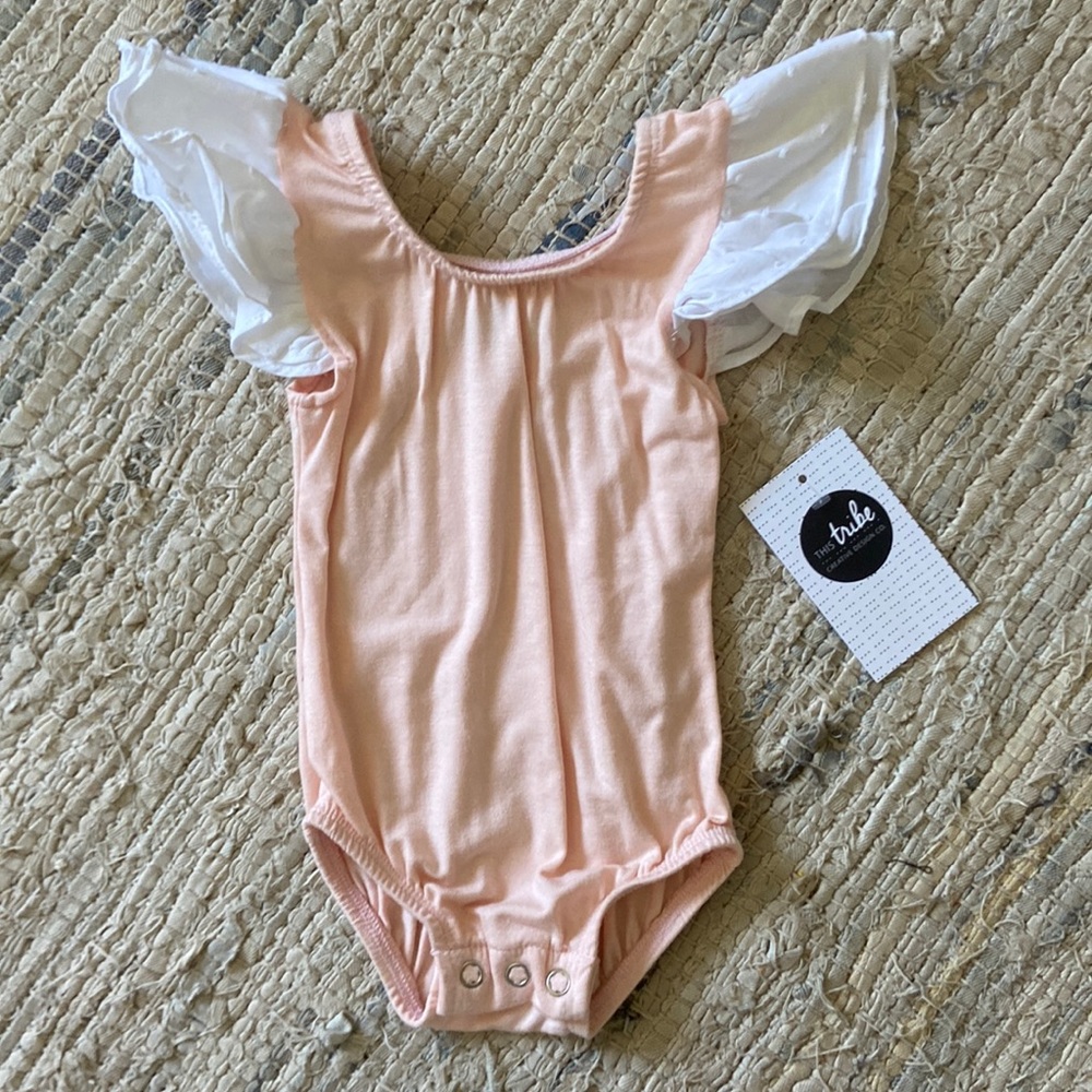Ruffle Butts Peach and White Ruffle Sleeve Bodysuit